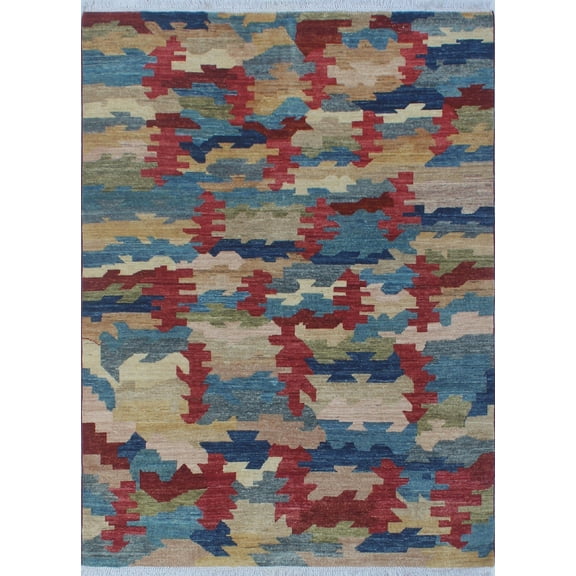 Peshawar Zeena Beige/Drk. Red Rug, 4'10" x 6'6"