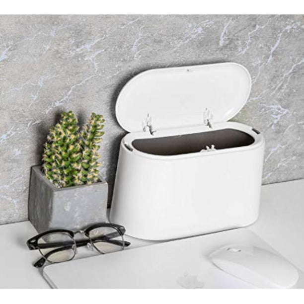 Bote de basura de mesa con tapa, mini bote de basura, bote de basura de mesa, contenedor de cosméticos para baño, bote de basura de mesa para cocina, baño, oficina, escritorio, inodoro, automóvil,