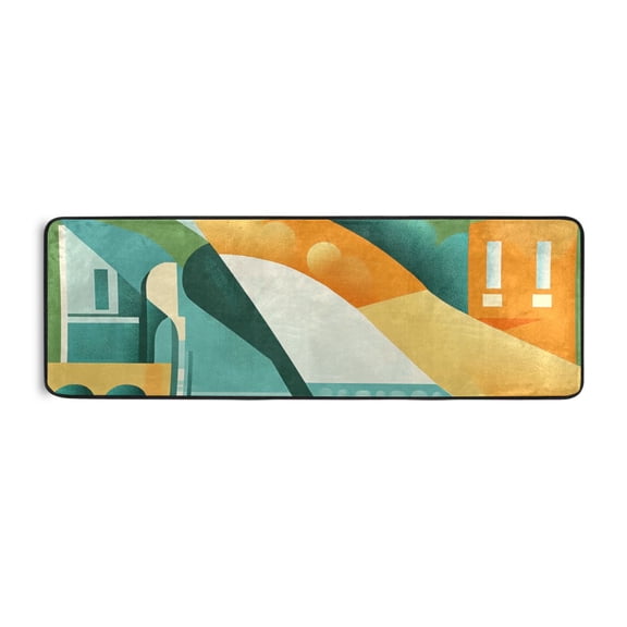 Abstract Shape Vector Art Runner Rug for Hallways Kitchen Non Slip 2'x 6' Washable Hall Carpet for Bedroom Entryway Laundry Room
