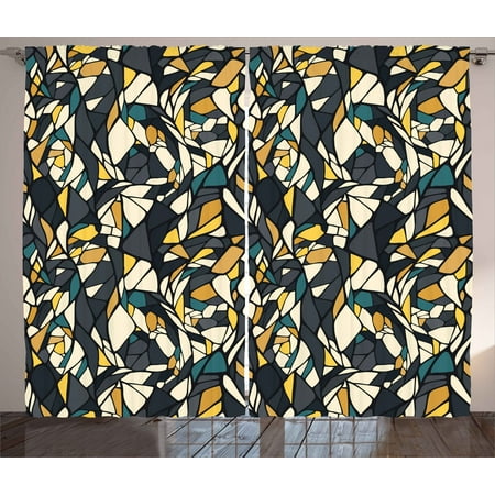 Contrast Diagonal Panel - Abstract Curtains 2 Panels Set, Fractal Formless Trippy Shapes in Contrast Tones Diagonal Mosaic Style Artsy Image, Window Drapes for Living Room Bedroom, 108W X 84L Inches, Multicolor, by Ambesonne