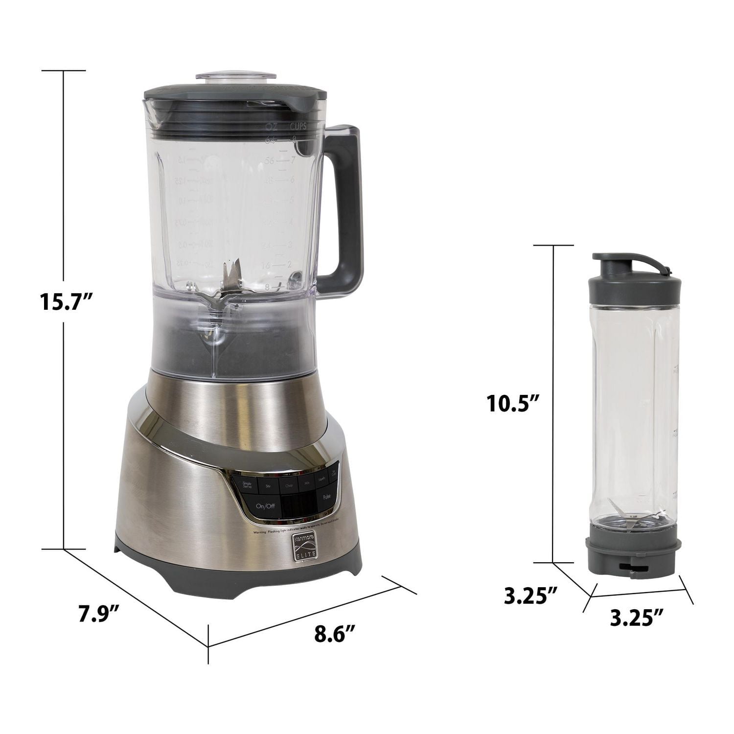 Kenmore Elite Mixeur de Comptoir 5 Vitesses avec Tasse de Voyage, Smoothies, Soupes & Sauces, Design en Acier Inoxydable