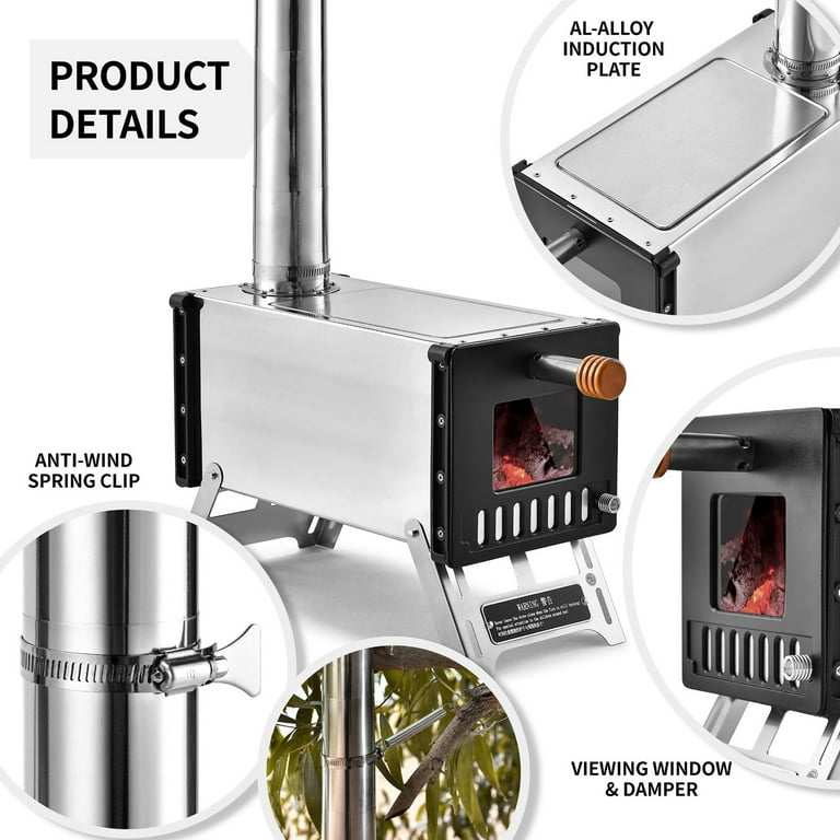 Stainless Steel Tent Wood with Chimney Pipes Portable Camping Wood Burning  for Camping Heating Cooking - Walmart.com