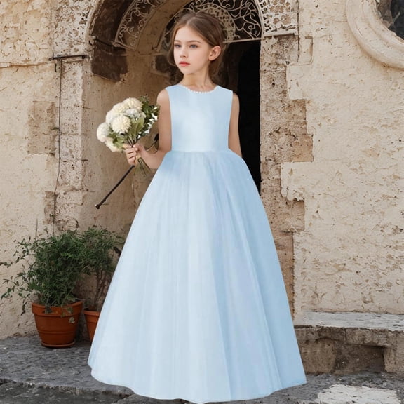 purcolt Girls Elegant Princess Dress Sleeveless Mesh Tulle Long Dress for Wedding Party Gown