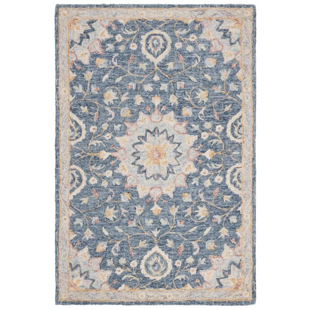 SAFAVIEH Blossom Vithya Floral Bordered Wool Area Rug, Navy/Multi, 5' x
