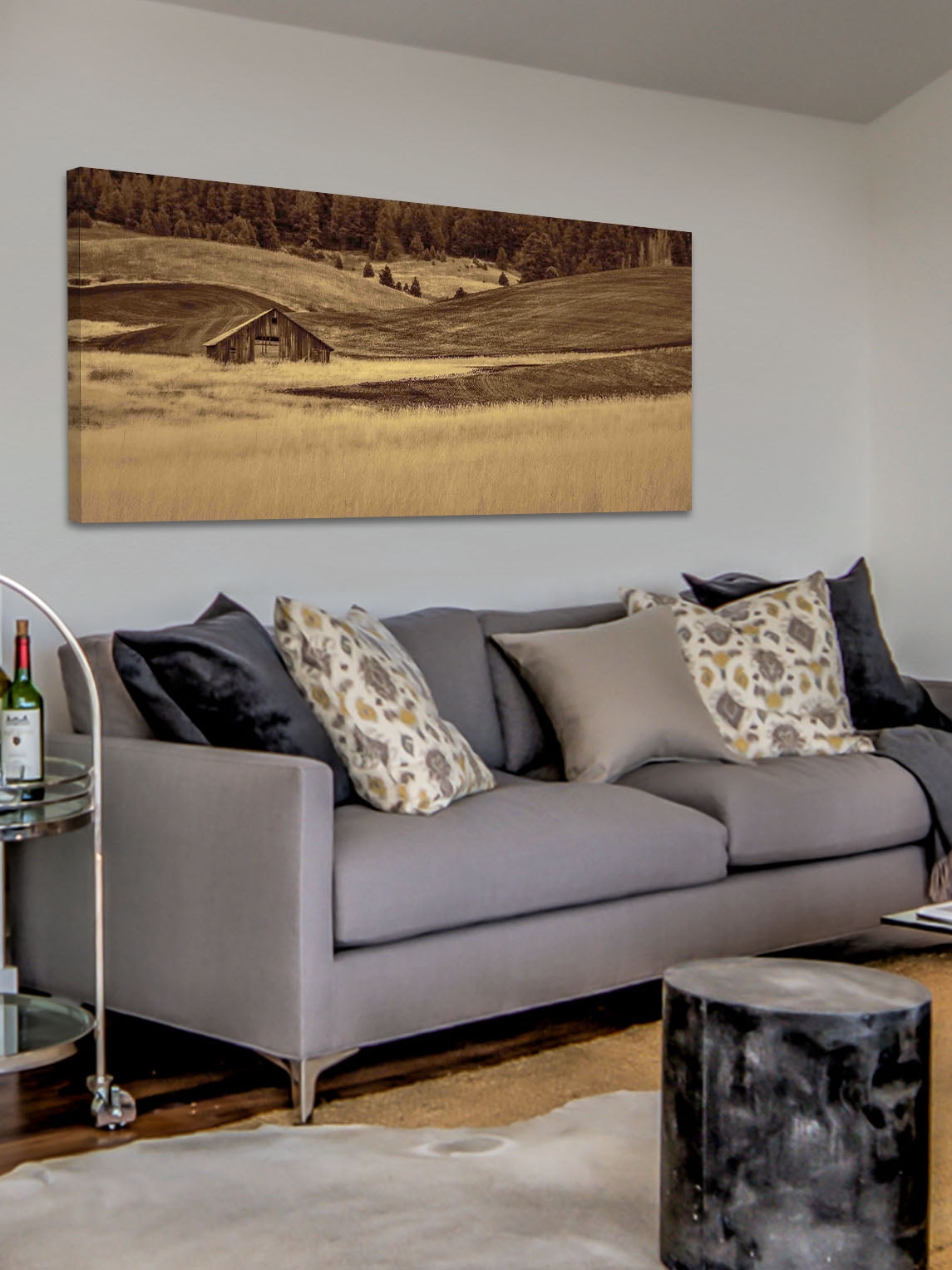 "Brown Barn in the Blonde Grasses" Painting Print on Canvas