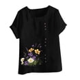 thumbnail image 4 of Pisexur Hauts en Coton et Lin Grande Taille pour Femmes, Décontractés, Été, Boho, Mode, Coupe Ample, Col Rond, Manches Courtes, T-Shirts Floraux pour Femmes P-5TG Noir, 4 of 4