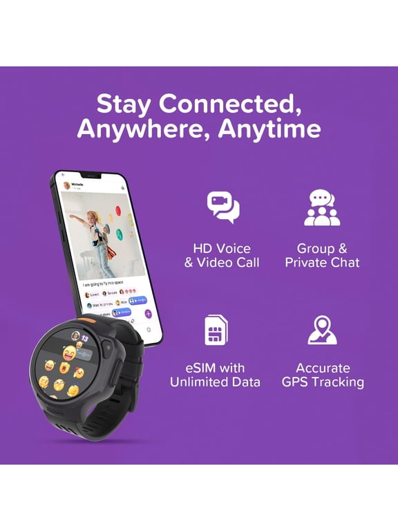 Restored myFirst Fone R2 Kids Smartwatch Phone with Real-Time GPS Tracking, Two-Way Video Calls, SOS Button, 1.3-Inch AMOLED Display, 5MP Camera, Heart Rate Monitor, Music Player, Acai Purple