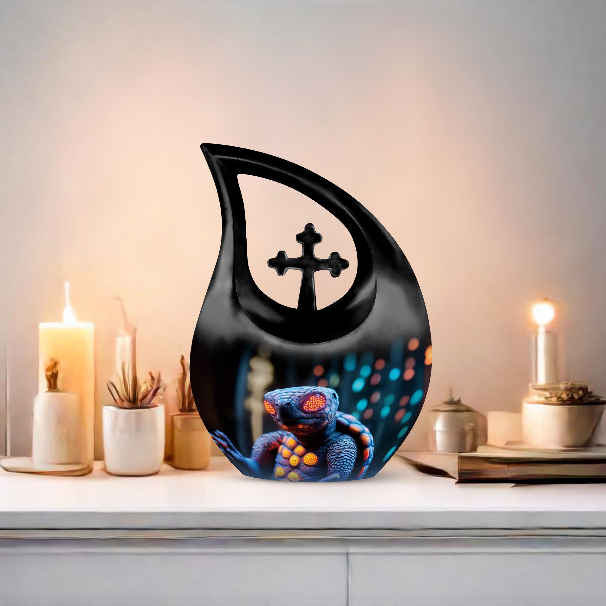 MUKTIVE Turtle Ash Urns for Humans Remains - Large Cross Drop Burial Urns for Ashes Cremation with Velvet Bag - Urn for Human Ashes Adult Male and Female - Holds 180 Cubic, 10 Inch