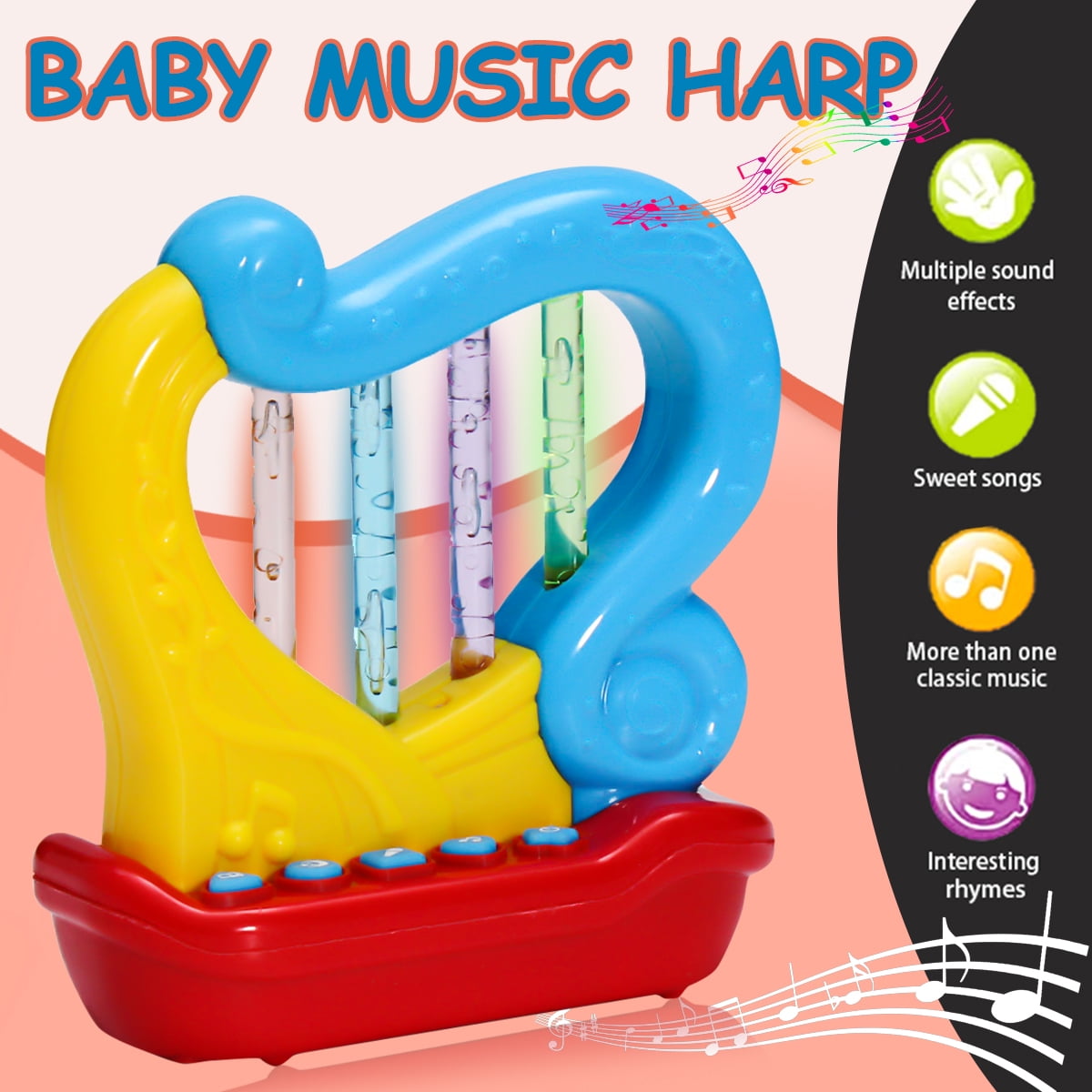 3D LED Light Sound Music Instruments Drum Harp Horn Toys Electric Toy Band Learning Toys Kids