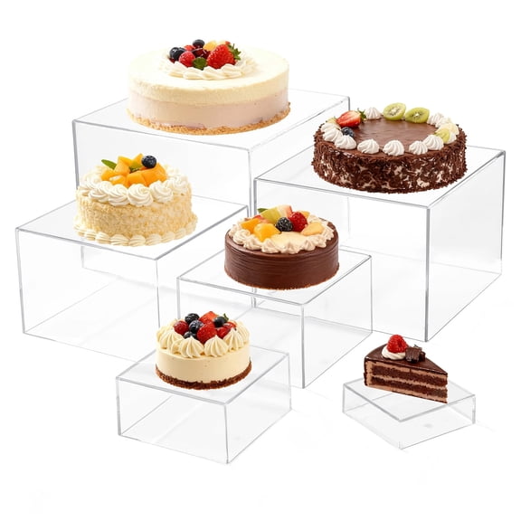6 Pcs Plastic Nesting Risers, Cube Display Boxes, Clear 5-Sided Display Case, Jewelry Display Stand, Food Risers, Also Work as a Storage Box for Buffet Table, 8 x 8 x 6 in
