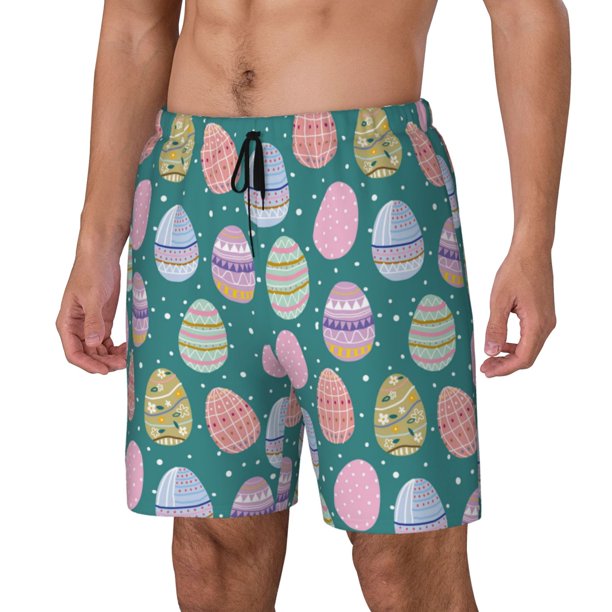 Fotbe Colorful Easter eggs Traje de Baño para Hombre – Shorts de Natación de Secado Rápido con Forro y Bolsillos-Medium