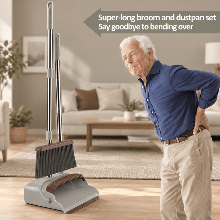Brown-02 Self-cleaning Broom And Dustpan Set With Extendable Handle For ...
