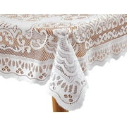 White Fleur de Lis Lace Tablecloth 60" x 104" Oblong by Walter Drake