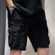 thumbnail image 3 of Pantalones cortos cargo para hombre con cordón ajustable, color caqui liso, elásticos, con bolsillo frontal, bermudas anchas de nailon de lujo para hombres grandes y altos, 3 of 5