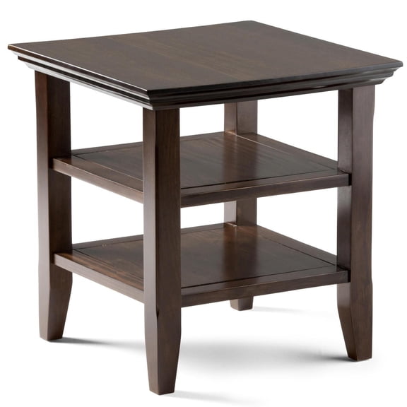 Solid Wood End Table - 19 Inch Square Transitional Accent Table - Dark Brown