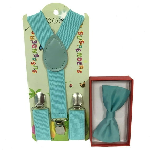 MINT BLUE Toddler Kids Boys Girls Baby Suspenders and Bow Tie Matching Combo Set