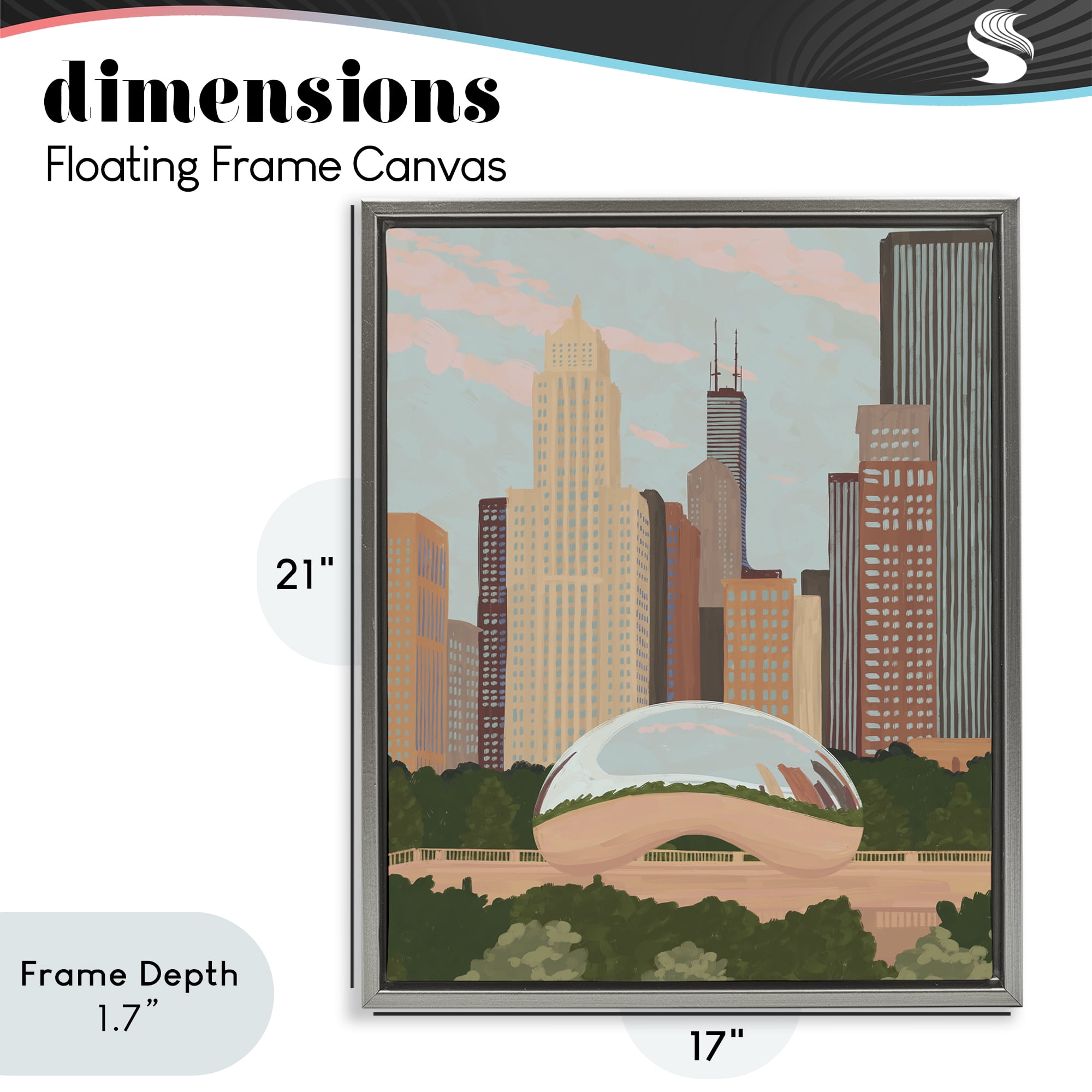 Stupell Industries Chicago Bean Cityscape Gray Framed Floater Canvas Wall Art, design by Veronica Lara