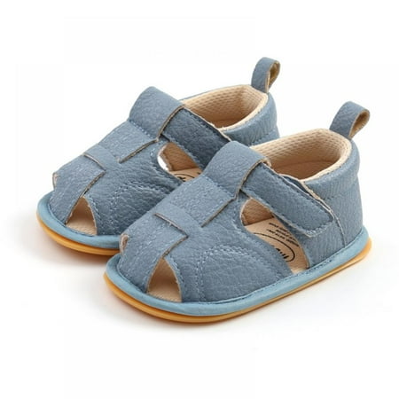 

Summer Baby boy s Girl s Breathable Soft-soled Sandals Toddler First Walker Anti-Slip PU Shoes 0-18Months Blue