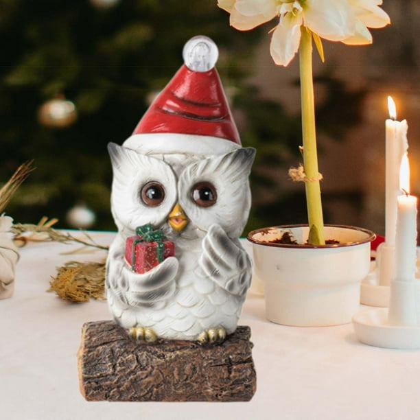 Escultura de búho de Navidad, adorno de búho, con luz, estatua de búho artesanal, figura decorativa para escritorio, sala de estar, gabinete, mesa, Caja de regalo