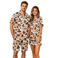 thumbnail image 2 of Mens Halloween Pumpkin Bat Print Pajama Set Short Sleeve Button Front Top With Chest Pocket And Lounge Shorts Casual Couple Sleepwear, 2 of 7