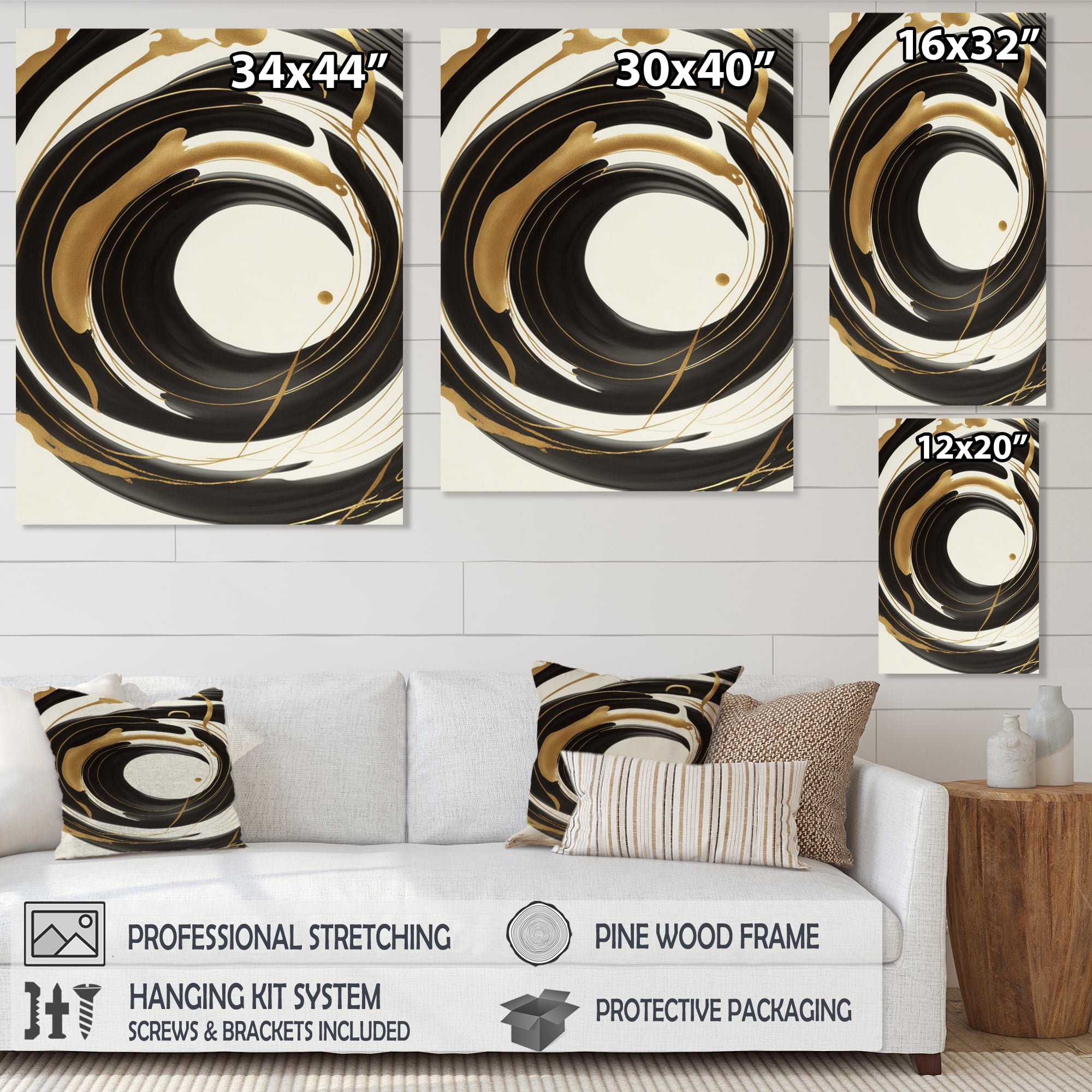 Designart Black, Silver And Gold Blending Swirls V Canvas Wall Art