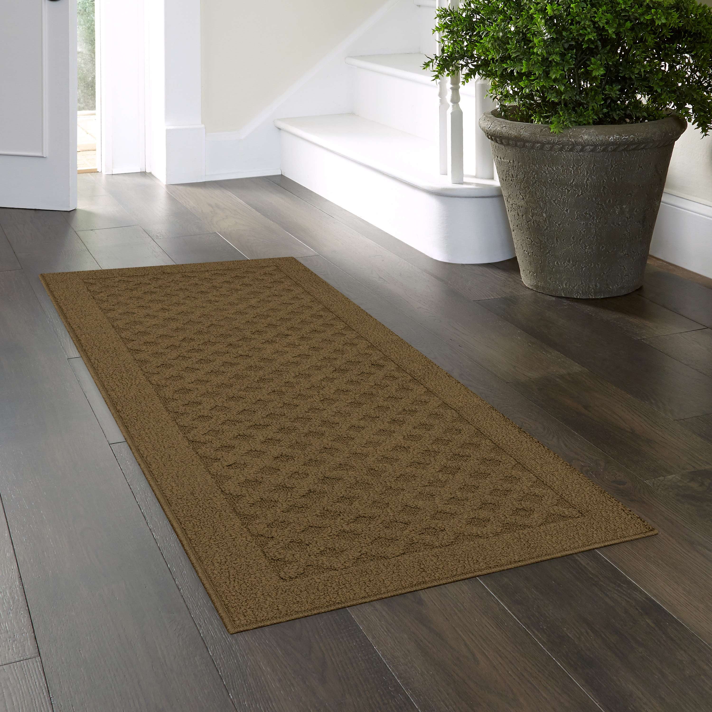 Mainstays Dylan Solid Diamond Indoor Runner Rug, Brown, 1'9"x5', Skid-Resistant