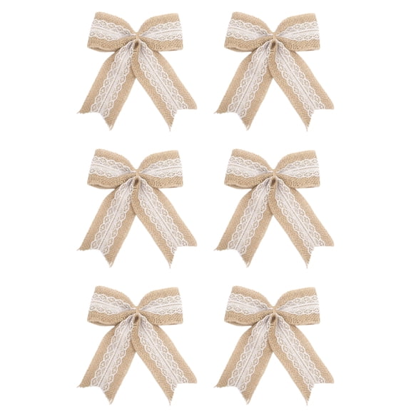 6Pcs Burlap Bows with Lace, 6.7 x 5.5 Inch Rustic Farmhouse Ribbon Bows, Assorted Colors for Christmas Tree Wreaths, Gifts, Mantel and Holiday Decor