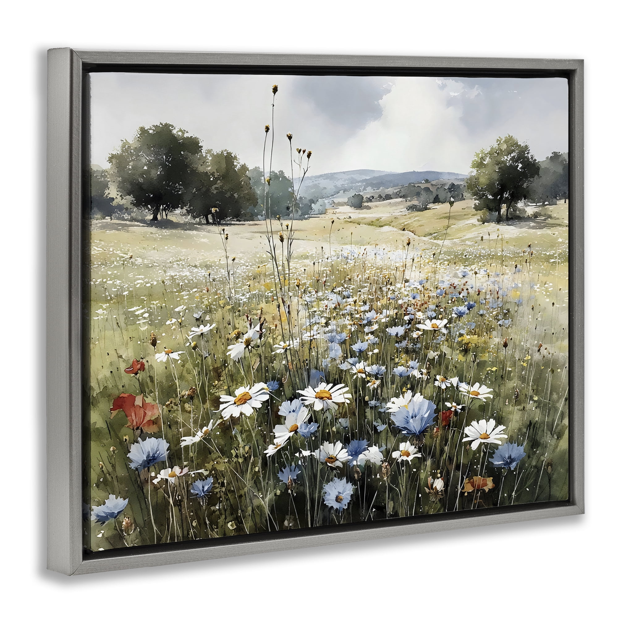 Stupell Industries Calm Meadow of Wildflowers Gray Framed Floater Canvas Wall Art, design by Franklyn Gregory