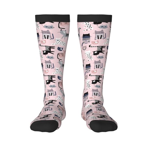 Disketp Cat Print Unisex Contrast Color Stockings Lightweight Breathable Ventilation Ankle Contrast Color Stockings, Contrast Color Stockings for Daily