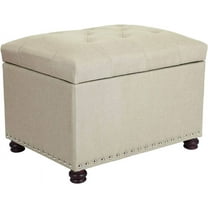 24" Storage Ottoman, Fabric Ottoman Foot Rest Stool with Hinged Lid, Tufted Rectangle Upholstered Footstool, Load Up to 350 lb, for Living Room, Bedroom, Dorm, Tan