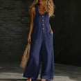 thumbnail image 2 of Purcolt Summer Jumpsuits for Women Button Down Sleeveless Casual Jumpers Loose Wide Legs Rompers Overalls with Pockets, 2 of 9