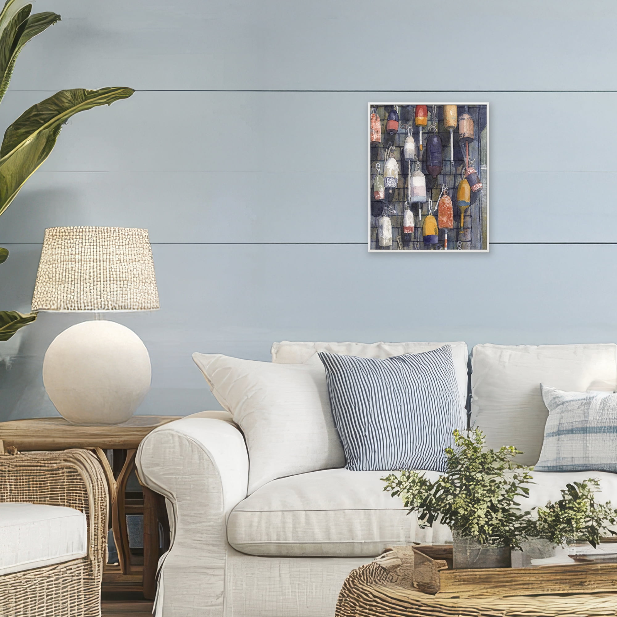 Stupell Industries Watercolor Hanging Buoys White Framed Giclee Art, design by Patti Bishop