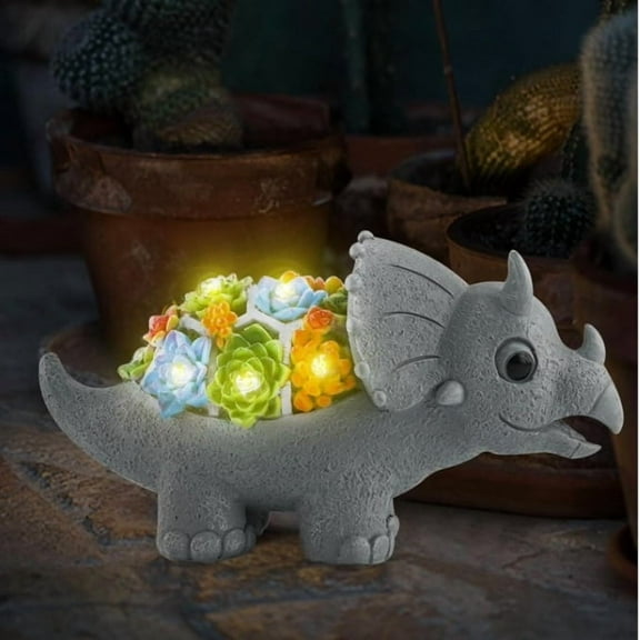 Poshetion Dinosaur Statue Solar Garden Decor, Outdoor Dinosaur Succulent Decor Sculpture for Garden, Patio, Yard