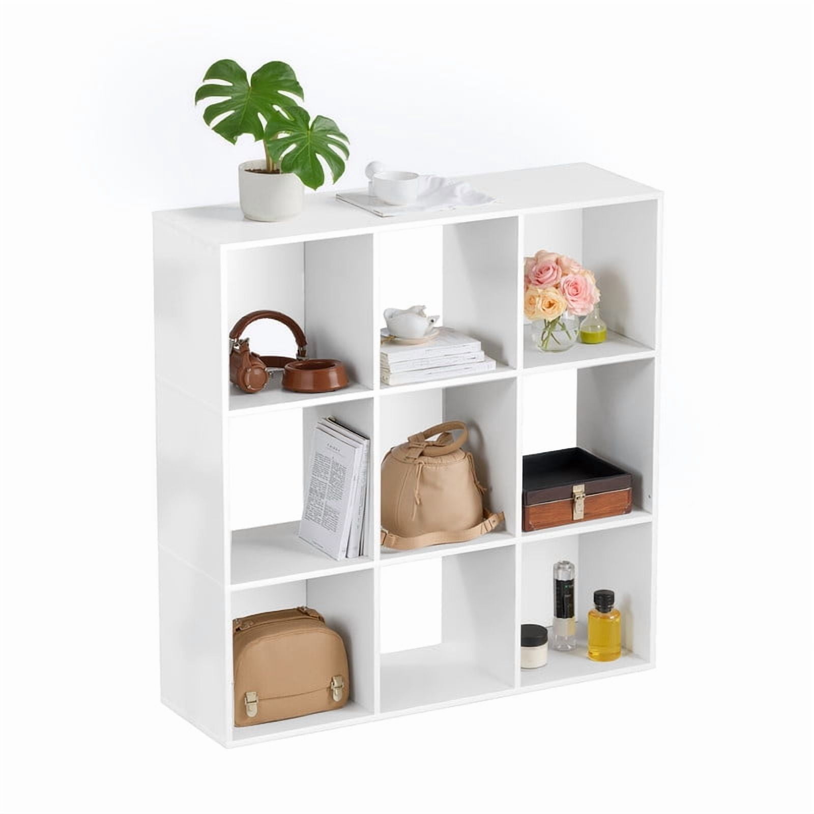 TINKLE WELL 9-Cube Storage Shelf Organizer, Bookcase with Removable Back Panels, Adjustable White Wood Bookcase for Living Room, Home Office, White