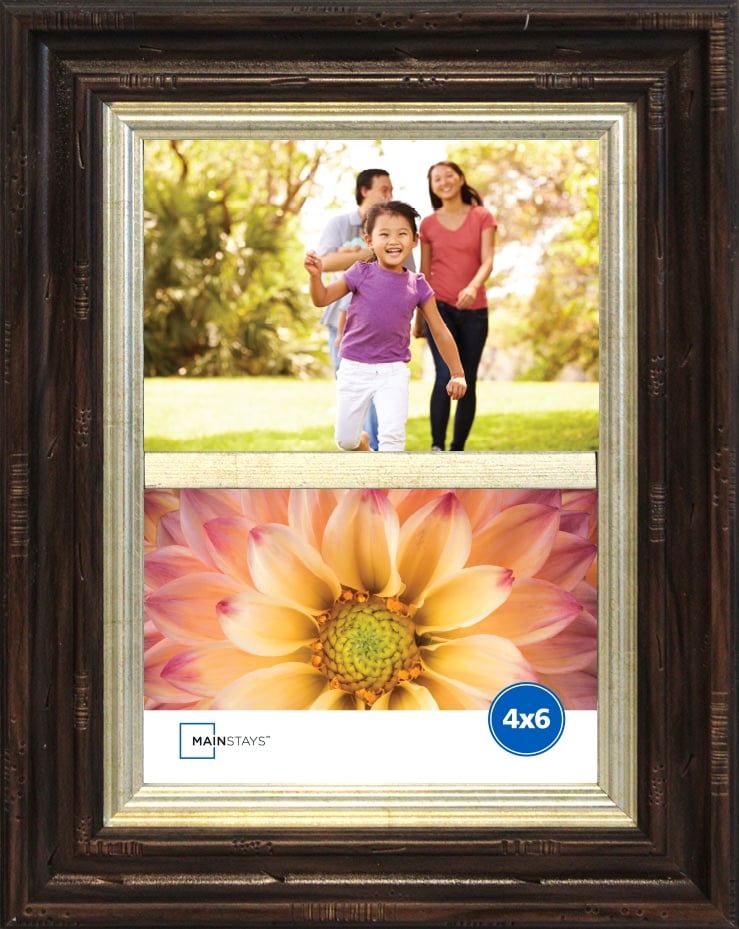 Mainstays 4W MS Wide 2 4x6 Opening Walnut Photo Frame