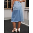 thumbnail image 4 of DARING DIVA Women's Raw Hem Midi Jean Skirts with Slit Small Light Blue, 4 of 7