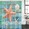 thumbnail image 3 of Shower Curtain Bathroom Set Orange Starfish Summer Ocean Waterproof Fabric Shower Curtains with Grommets&Hooks, Farmhouse Retro Plank Privacy Bath Curtain for Bathtub 48x72in, 3 of 9