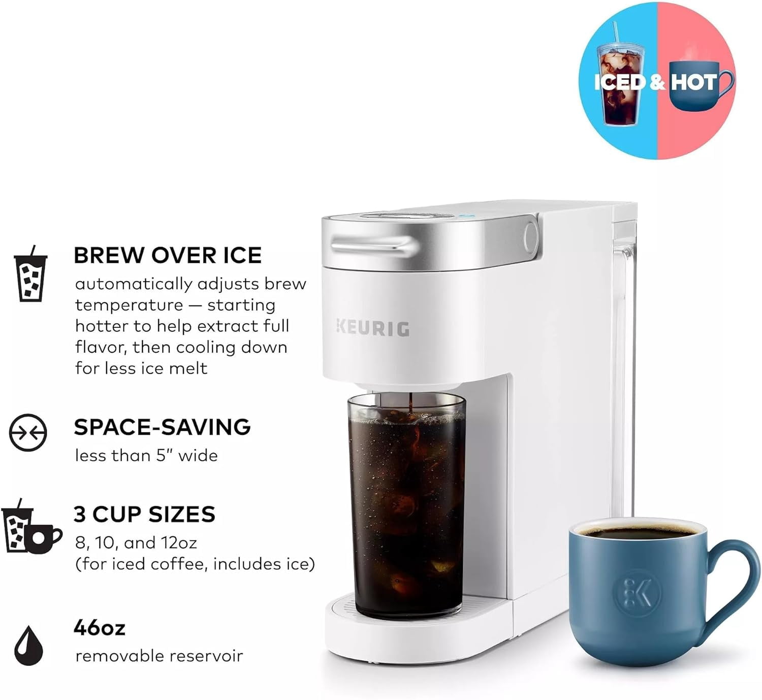 Restored Keurig KIPK900FWH K-Iced Plus Single Serve Coffee Maker, White (Refurbished)