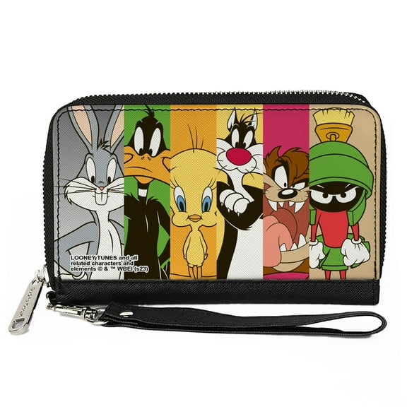 Looney Tunes Wallet, Zip Around, Looney Tunes Classic Character Blocks Multi Color, Vegan Leather