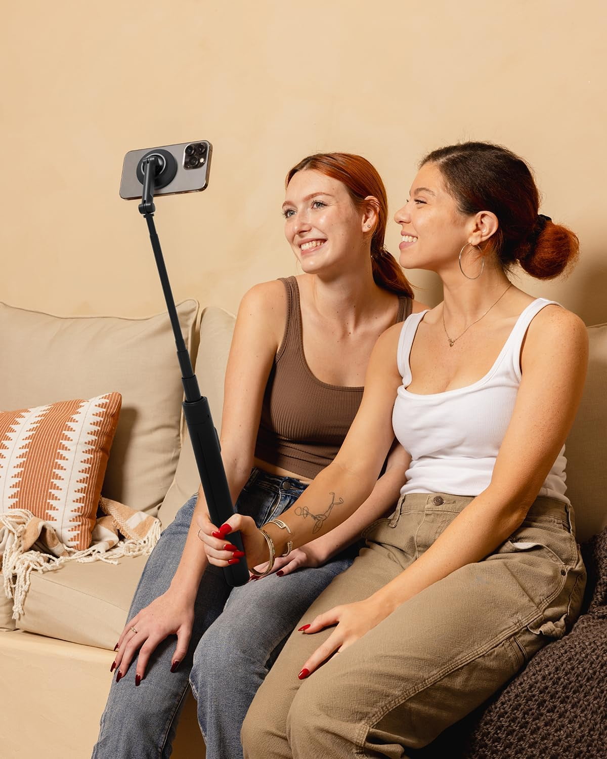 KraftGeek 66'' Magnetic Phone Tripod for iPhone MagSafe, Automatic Selfie Stick with Remote, Portable JustTap Tripod Stand for Video Recording, Travel, Vlogging (Black)