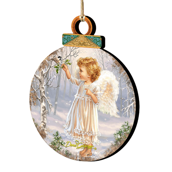 Designocracy Set of 2 Angel and Bird in a Woodland Christmas Ornaments 5.5"