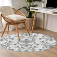 thumbnail image 4 of Blue Tan Flower Round Area Rug 3.3 FT, Non Slip Small Entryway Kitchen Mat, Abstract Vintage Ethnic Tribal Boho Washable Soft Circular Rug Non-Shedding Door Mat for Bathroom Playroom Kids Room, 4 of 9