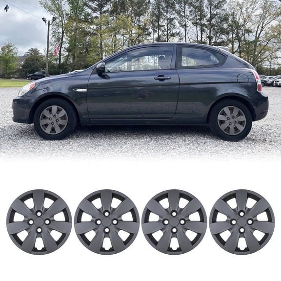 (4 Pack) 14 inch Hubcaps For 2008-2011 Hyundai Accent Sedan/ Hatchback Bolt-On Matte Black 7 Spoke With 4 Lug Holes Style 14 Inch Wheel Rims Cover For OEM NO. 52960-1e700