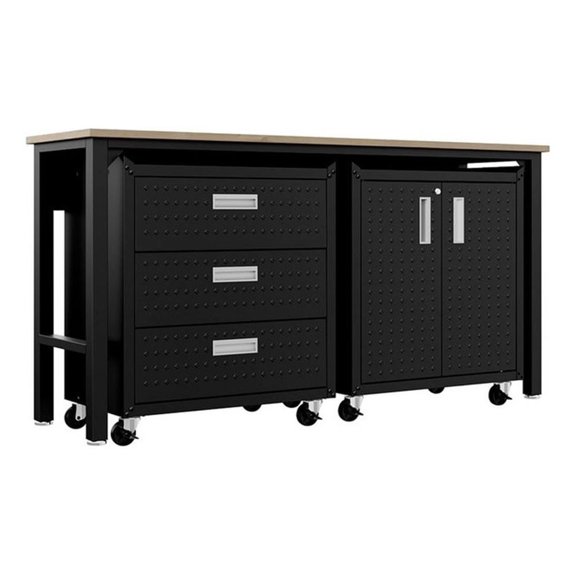 Manhattan Comfort Fortress 3-Piece Wood Garage Cabinet Set 3.0 in Charcoal