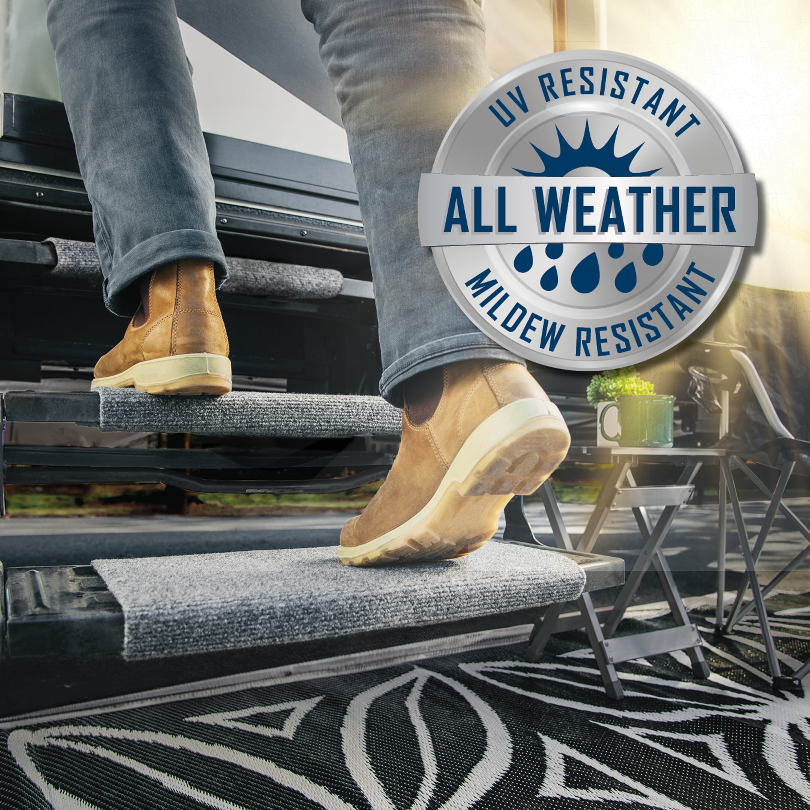 (2 pack) Camco Wrap around RV Step Rug - ﻿Weather-Resistant Materials, Gray (42925)