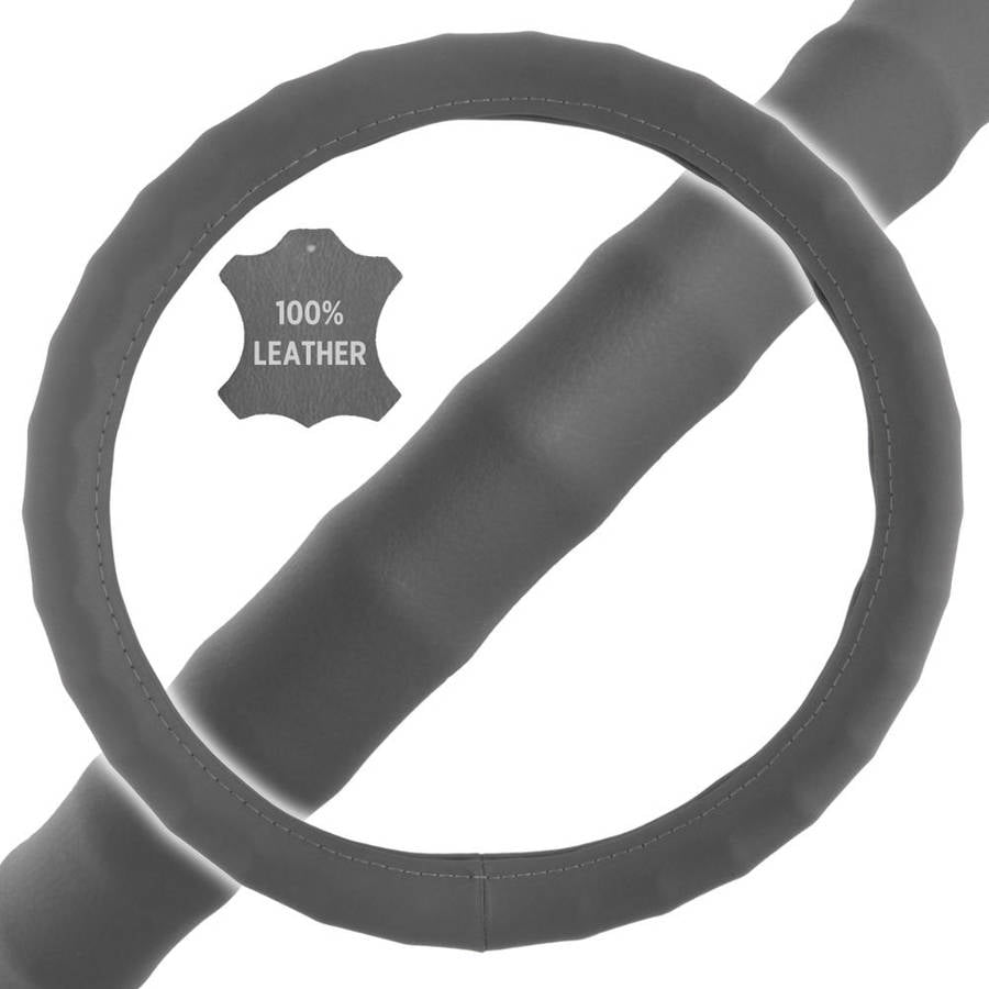 Genuine Leather Medium Black Steering wheel cover for Cars /& SUVS 14.5/"-15.5/"