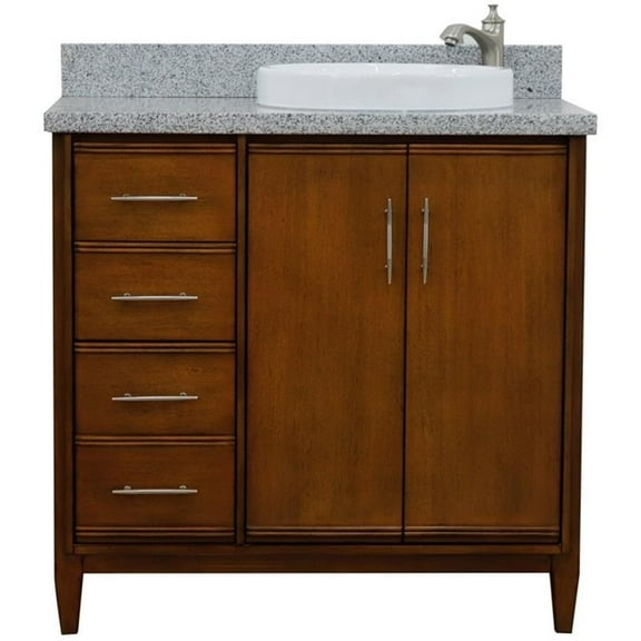 MCM 37" Single Solid Wood Vanity with Right Round Sink in Walnut/Gray