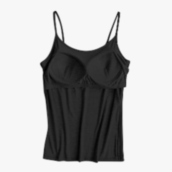 Padded Camisole Tank Tops with Built in Bra for Women, Adjustable Spaghetti Strap Summer Basic Cami, Stretchy Workout Sleepwear Top(Black,Small)
