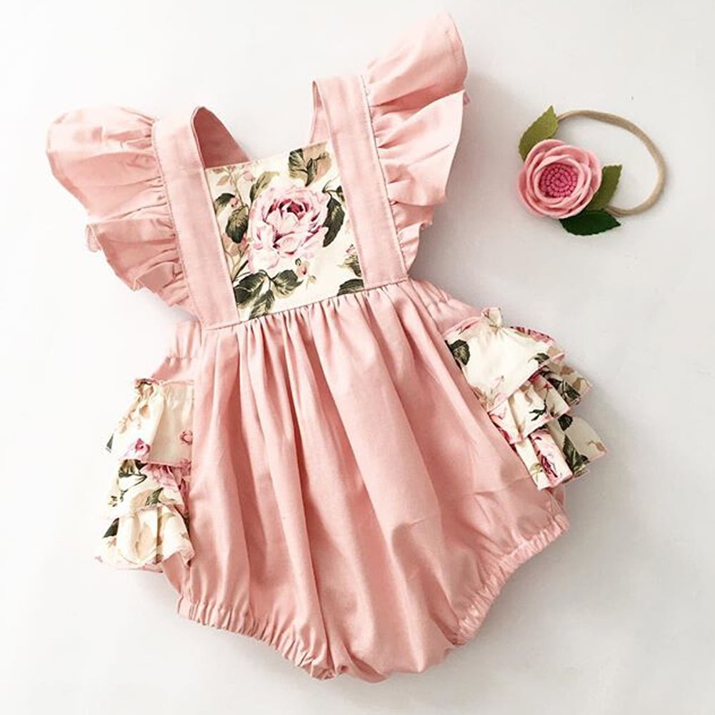 Fashion Flower Newborn Baby Girl Clothe Jumpsuit Romper Bodysuit+Headband Outfit