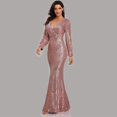 thumbnail image 4 of Ashirexll Womens Prom dress, Soild Fashion V-Neck Sequins Dress Long Sleeve Party Long Dresses, Formal Dresses for Women Evening Party Pink S, 4 of 8
